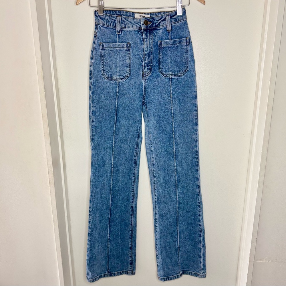 Cotton On Pocket Flare Jeans Womens 4 Medium Denim Wash Wide Leg Normcore Preppy